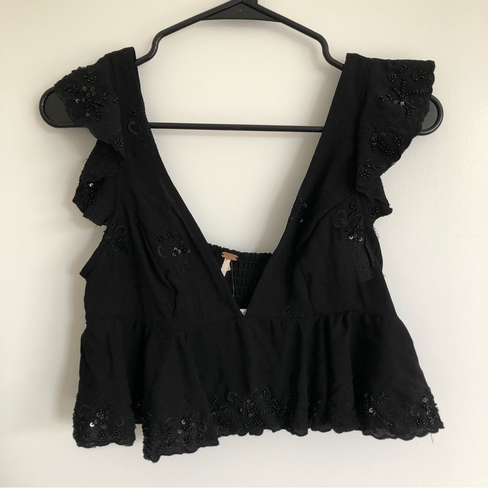 Free People Black Lace Beaded Crop Top